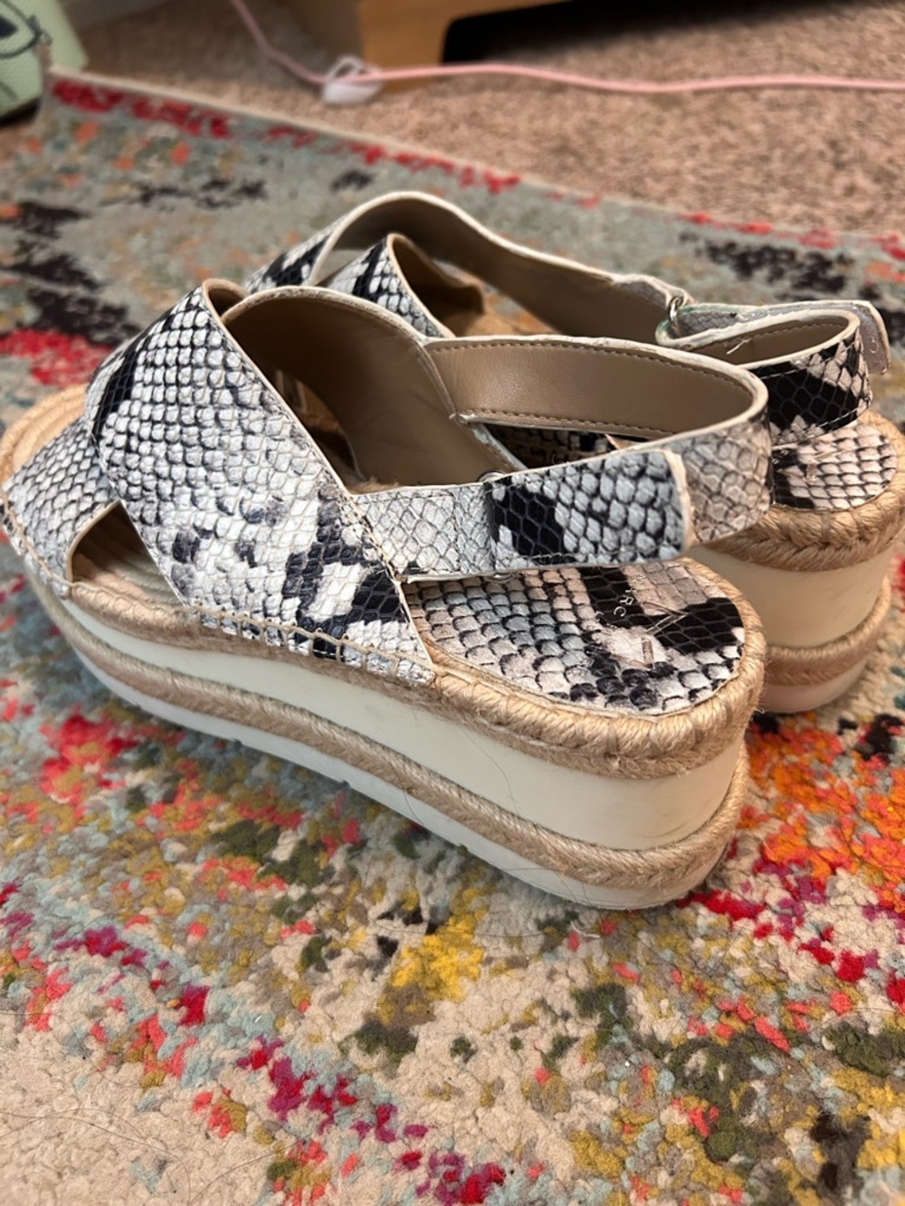 Marc Fisher Women’s Snake-Print Platform Espadrille Sandals - White/Black